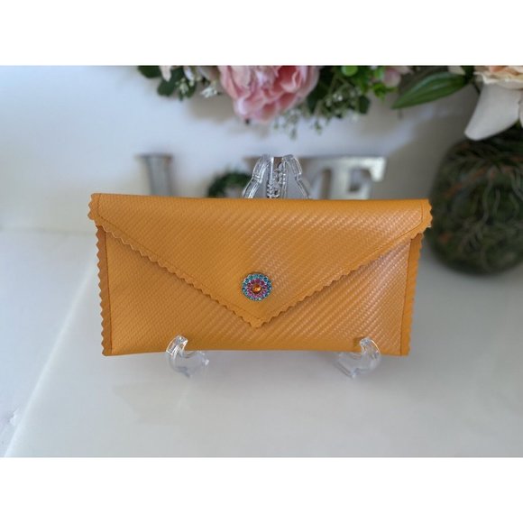 Stash Bag By John Galt Orange Clutch With Rhinestones Magnetic Close NWOT 9"X5" - Picture 4 of 16